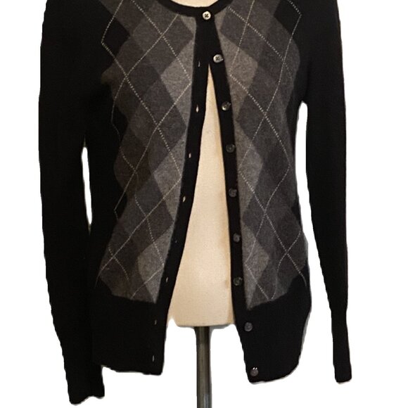 EUC APT 9 Black Argyle Cashmere Cardigan Sweater sz M - Picture 2 of 7